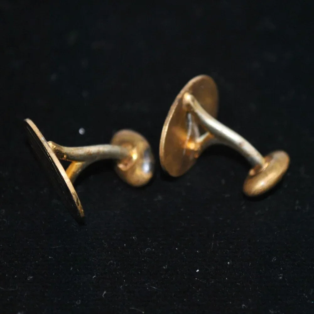 Antique Gold-filled Engraved Cufflinks with Stripes & Branch